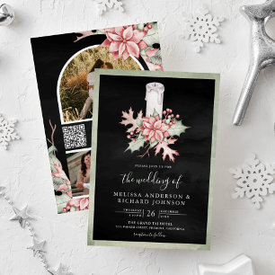 Invitation Bougainville de Noël QR Code Bougie Mariage Noir