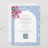 Invitation Bougainvillea Bluetile Mariage méditerranéen QR (Dos)