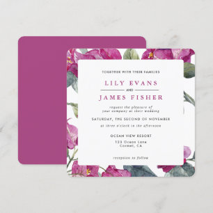 Invitation Bougainvillea Bourgogne vert rose Mariage I