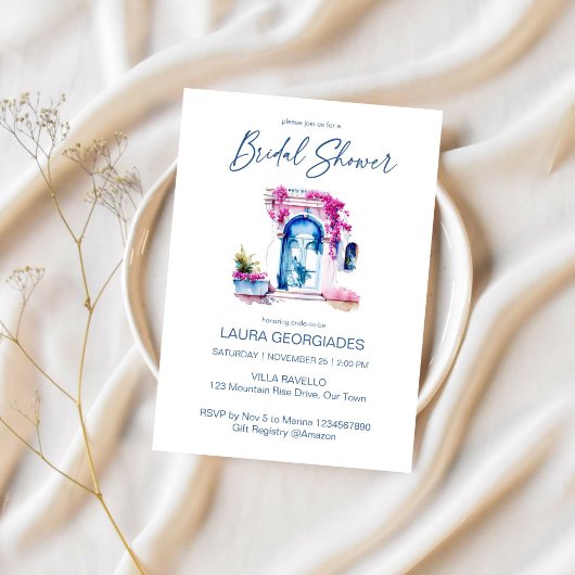 Invitation Bougainvillea Douche nuptiale à thème méditerranée