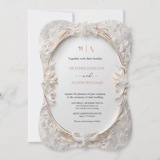 Invitation Bougainvillea Green Gold Mariage Art Nouveau Mucha (Devant)