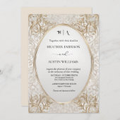 Invitation Bougainvillea Green Gold Mariage Art Nouveau Mucha (Devant / Derrière)