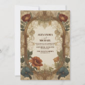 Invitation Bougainvillea Vert Mariage Art Nouveau Mucha (Devant)
