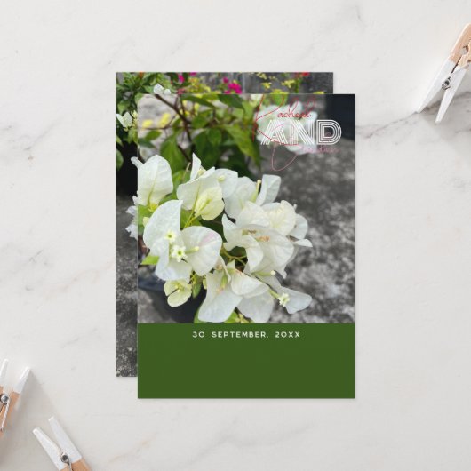 Invitation bougainvillée blanche ou grande papier blanche com (Devant/Arrière en situation)