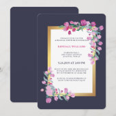 Invitation Bougainvilliers bleus, dorés et roses de minuit (Devant / Derrière)