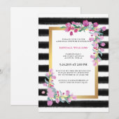 Invitation Bouganvillée rose d'aquarelle avec les rayures (Devant / Derrière)