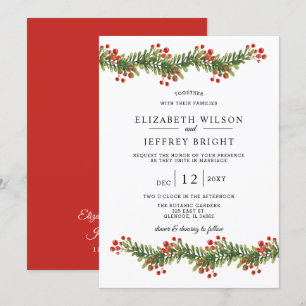 Invitation Boughs rustiques de Holly Mariage de Noël d'hiver