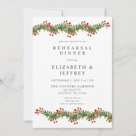Invitation Boughs rustiques du dîner de répétition de Noël Ho (Devant)