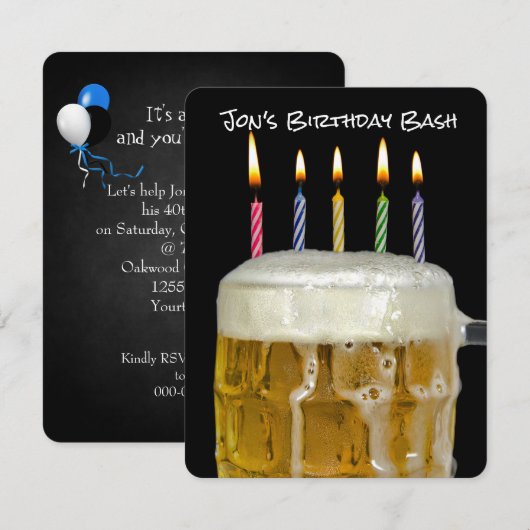 Invitation Bougie d'anniversaire dans la bière (Devant / Derrière)
