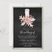 Invitation Bougie de Noël Poinsettia QR Code Mariage noir (Devant)