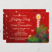 Invitation Bougie de Noël Rouge Blanc Étincelle Fête des Vaca (Devant / Derrière)