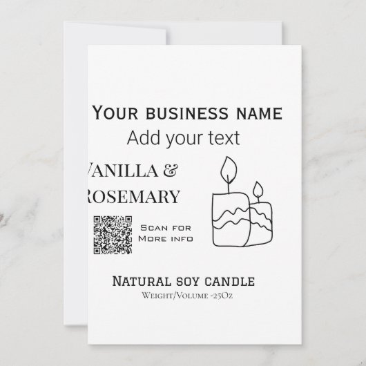 Invitation Bougie de soy entreprise ajouter q r code nom d'en (Devant)