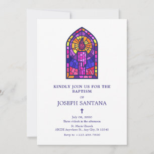 Invitation Bougie en mosaïque violet Saint Baptême
