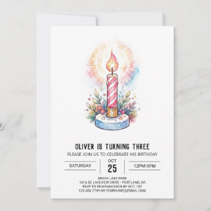Invitation Bougie rayée rose Anniversaire