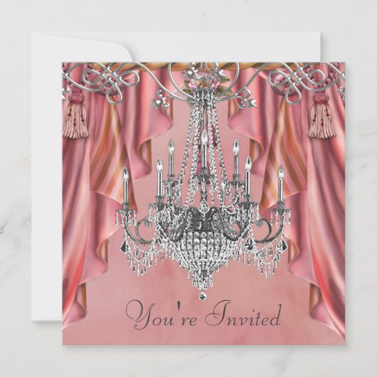 Invitation Bougie Rose Corail Lustre Fête (Devant)