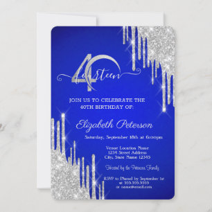 Invitation Bougies 40 ans Bleu Paillettes Argentées 