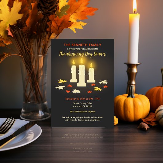 Invitation Bougies chaudes Feuilles colorés Dîner Thanksgivin