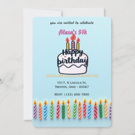 Invitation Bougies colorées d'anniversaire (Devant)