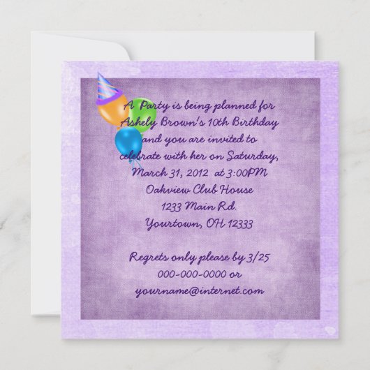 Invitation Bougies de fête (Dos)