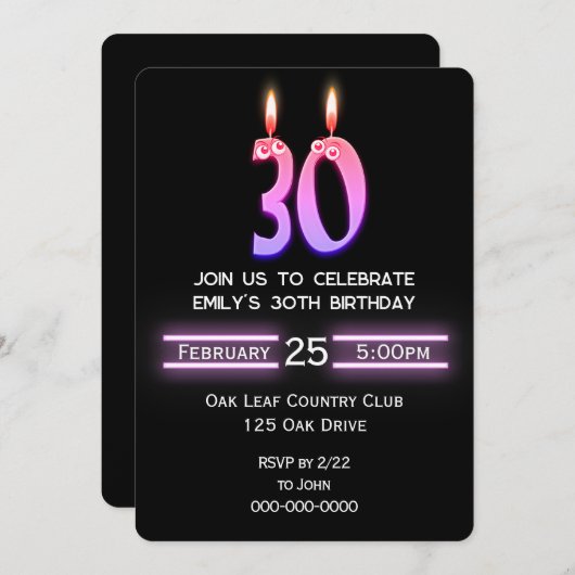 Invitation Bougies du 30e anniversaire (Devant / Derrière)