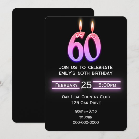 Invitation Bougies du 60e anniversaire (Devant / Derrière)