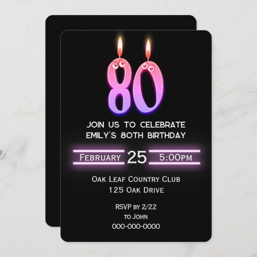Invitation Bougies du 80e anniversaire (Devant / Derrière)