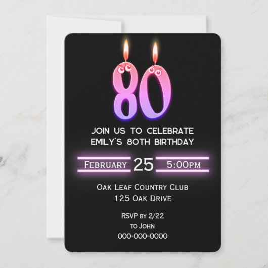 Invitation Bougies du 80e anniversaire (Devant)