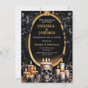 Invitation Bougies en or noir Halloween Crâne Éffrayant