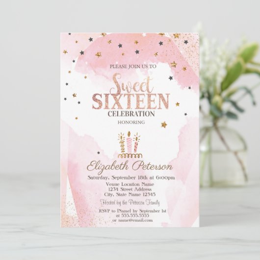 Invitation Bougies mignonnes Étoiles Douces 16 (Debout devant)