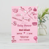Invitation Bougies roses baby shower doux (Debout devant)