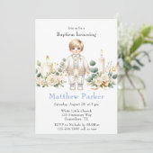 Invitation Bougies vertes Cartoon Boy Baptême (Debout devant)