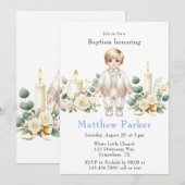 Invitation Bougies vertes Cartoon Boy Baptême (Devant / Derrière)