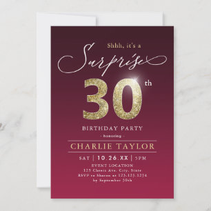 Invitation Bougogne moderne or adulte surprise 30e anniversai