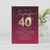 Invitation Bougogne moderne or adulte surprise 40e anniversai (Debout devant)