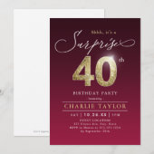 Invitation Bougogne moderne or adulte surprise 40e anniversai (Devant / Derrière)