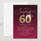 Invitation Bougogne moderne or adulte surprise 60e anniversai (Devant / Derrière)