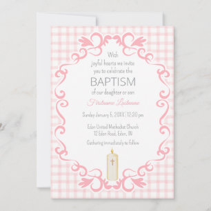 Invitation Bougueuse à carreaux rose pâle 008 avec volute pou