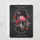 Invitation Bouho gothique Mariage rose papillon rose (Devant)