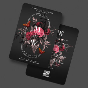 Invitation Bouho gothique Mariage rose papillon rose