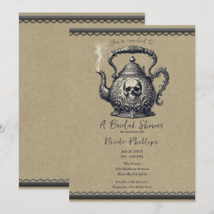 Invitation Bouilloire à thé crâne argenté vintage pour enterr