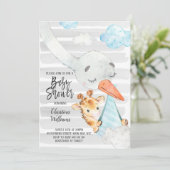 Invitation Bouilloire et Giraffe Cub Garçon Baby shower bleu  (Debout devant)