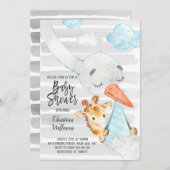 Invitation Bouilloire et Giraffe Cub Garçon Baby shower bleu  (Devant / Derrière)