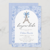 Invitation Boujour Bebe Paris Toile Baby shower bleu (Devant / Derrière)