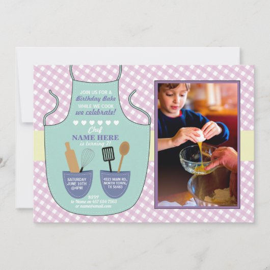 Invitation Boulangerie Apron Anniversaire Fête Photo Mint Inv (Devant)