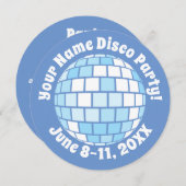 Invitation Boule à facettes Disco Bleu Rétro PERSONNALISÉE (Devant / Derrière)