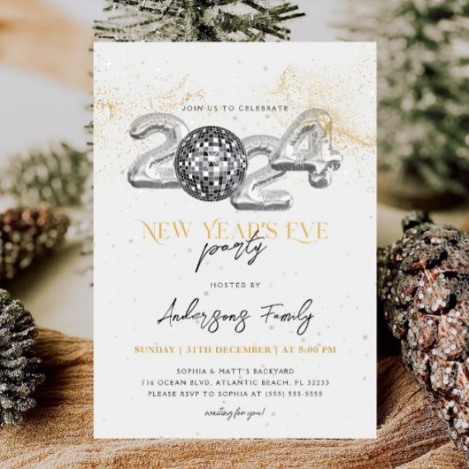 Invitation Boule à facettes disco pour la soirée du Nouvel An