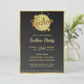 Invitation Boule à facettes dorée à thème musique techno pour (Debout devant)