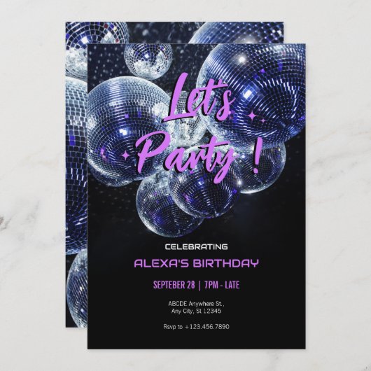 Invitation Boule à facettes Faisons la fête (Devant / Derrière)