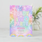 Invitation Boule à facettes pastel arc-en-ciel Deuxième anniv (Debout devant)