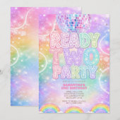 Invitation Boule à facettes pastel arc-en-ciel Deuxième anniv (Devant / Derrière)